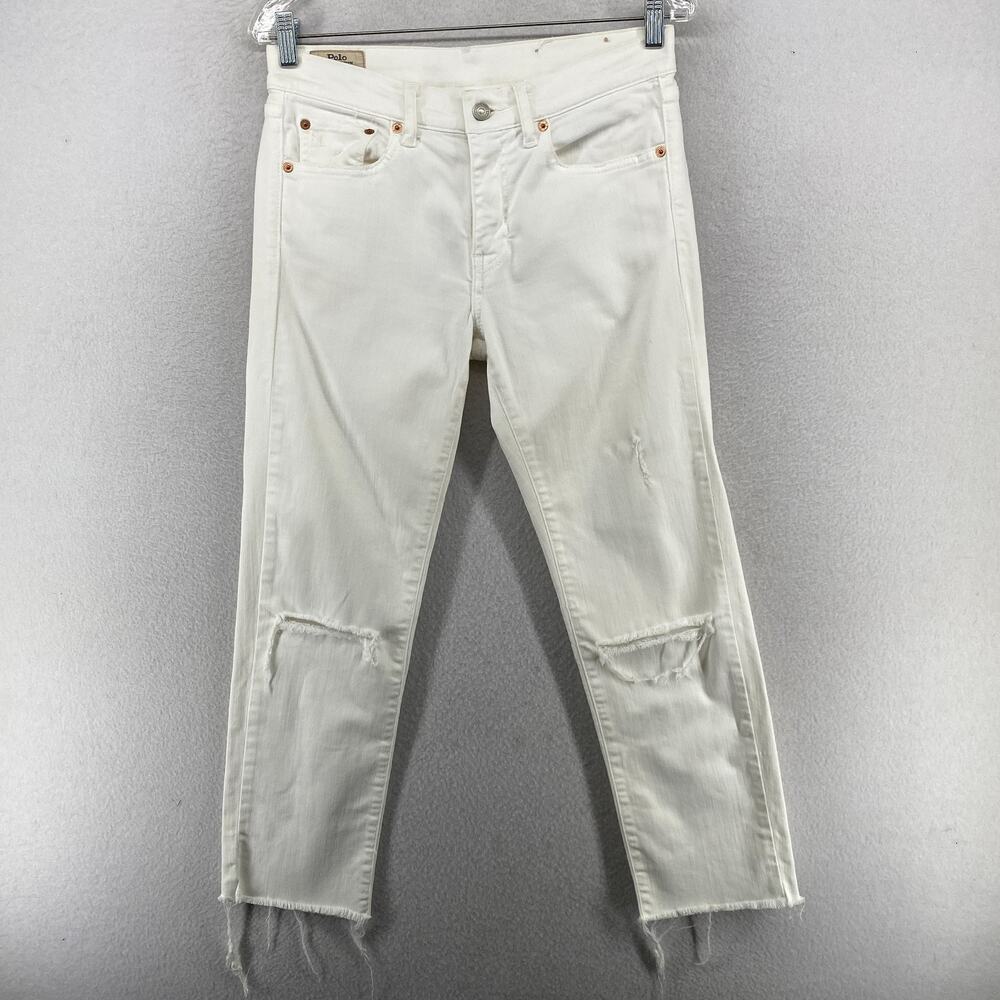 POLO RALPH LAUREN Jeans Womens 27 Dungarees Slim Crop Distressed Raw Hem White